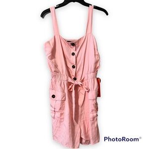 C’EST TOI pink romper wide strap with pockets elastic waist button front new NWT